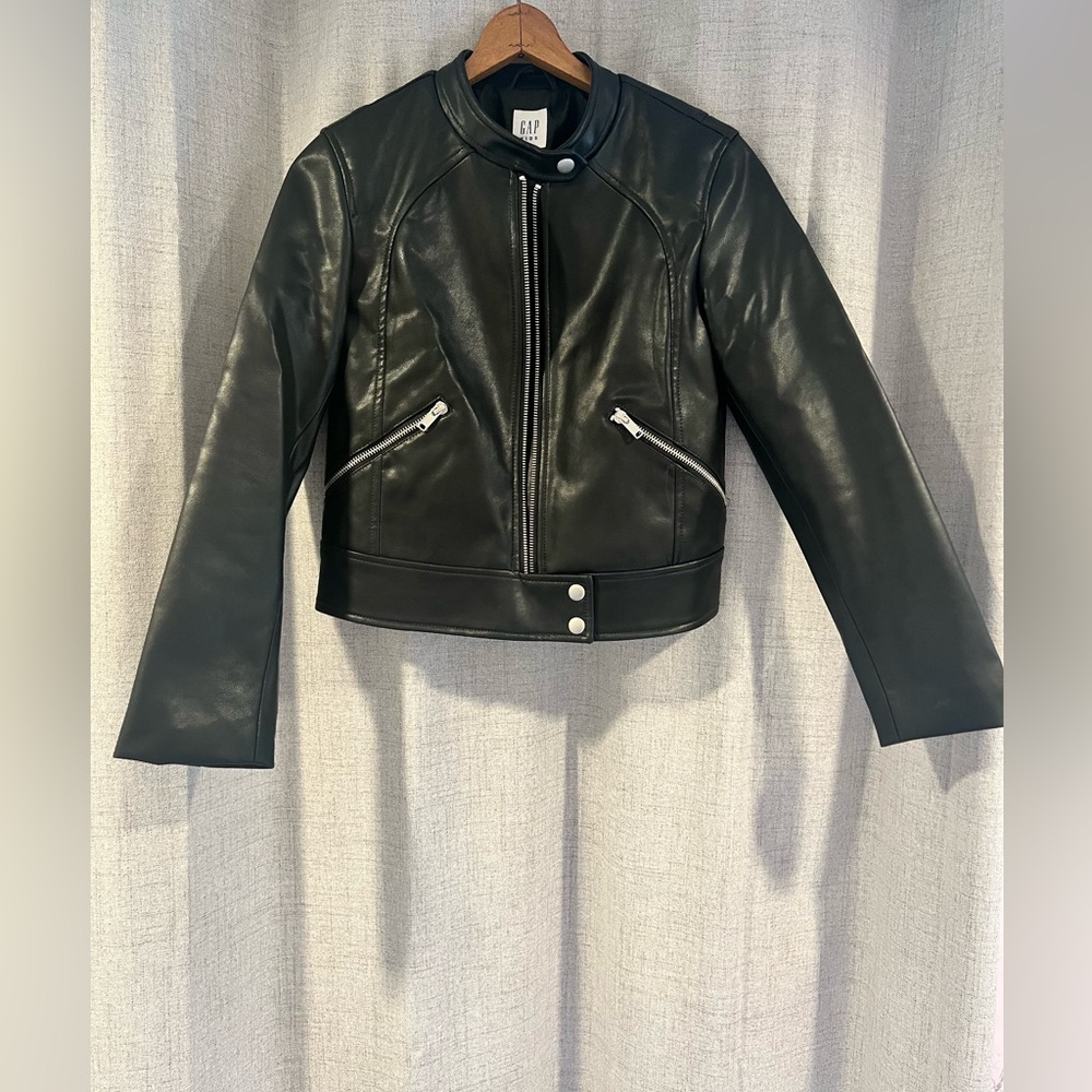 GAP Kids Black Faux Leather Zip Moto Jacket